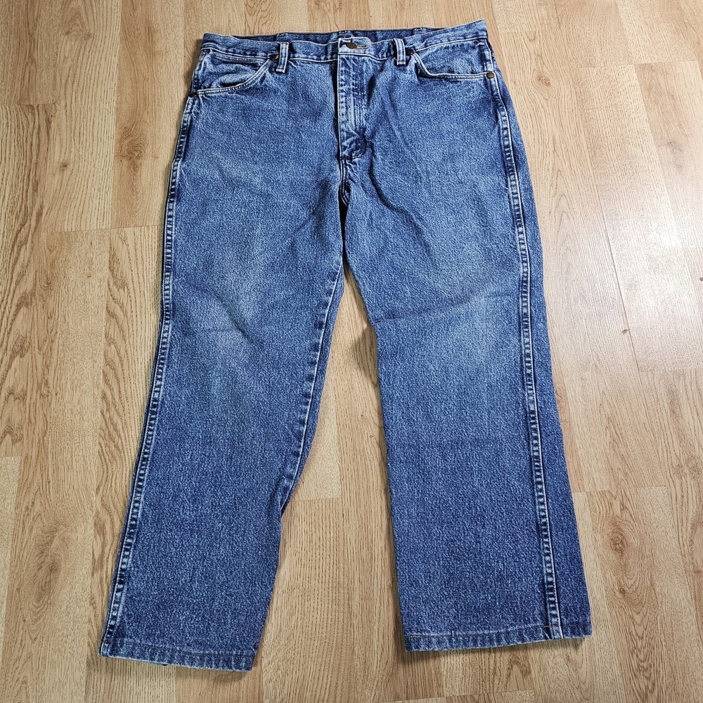 Wrangler Cowboy Cut Jeans Mens 36x30 Blue Stonewash Slim Fit 936GBK Hemmed 36x27